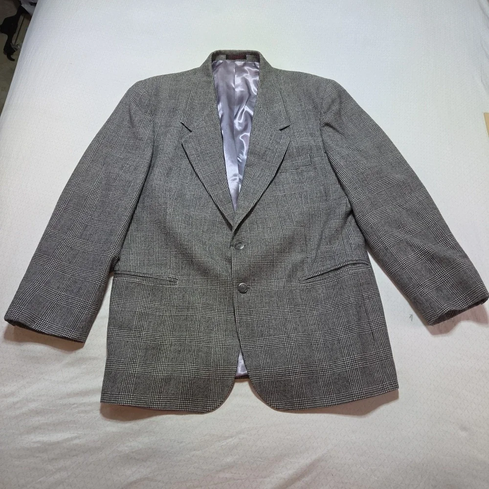Vtg Men's Ottimo Blazer Jacket Size 43R Gray Glen Plaid Wool Sport Coat Classic